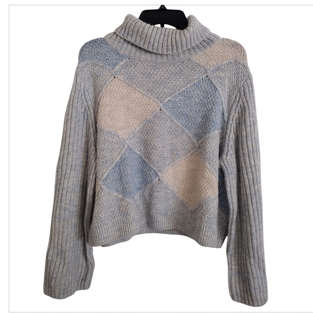 & Other Stories pale blue ivory patchwork textured turtleneck sweater size Small